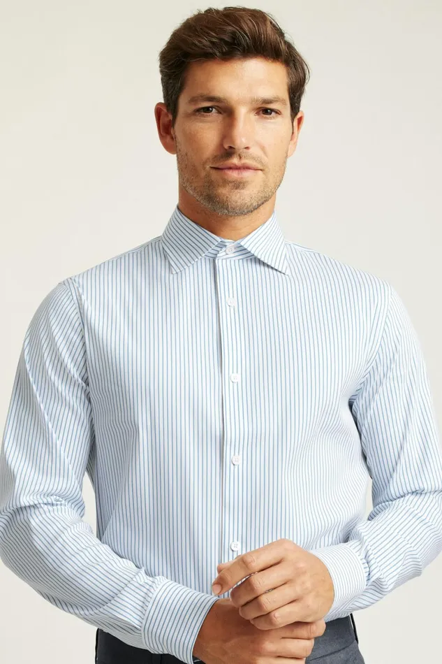 Men Jetsetter Stretch Dress Shirt Blue Classic Stripe Bonobos Business Casual Shirts