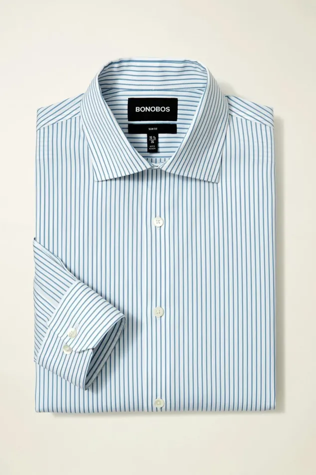 Men Jetsetter Stretch Dress Shirt Blue Classic Stripe Bonobos Business Casual Shirts