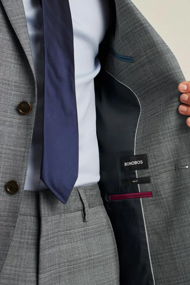 Men Jetsetter Wool Blazer Grey Check Bonobos Blazers and Sport Coats