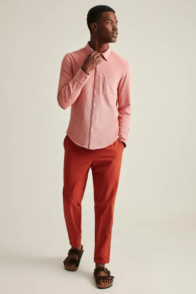 Men Knit Oxford Shirt Baked Apple Solid Bonobos Casual Shirts