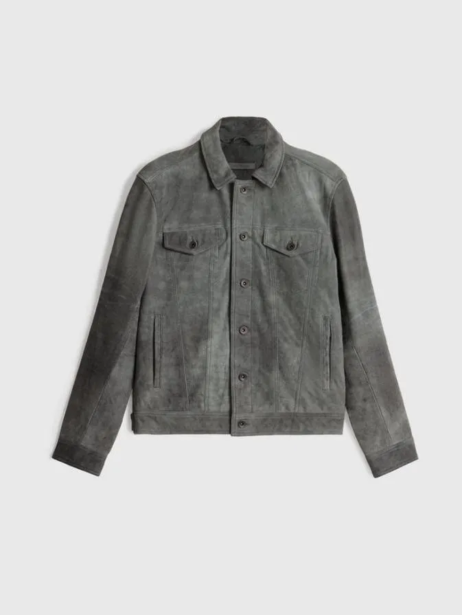 Men Leather Jackets John Varvatos ANDREW TRUCKER JACKET Grey Stone