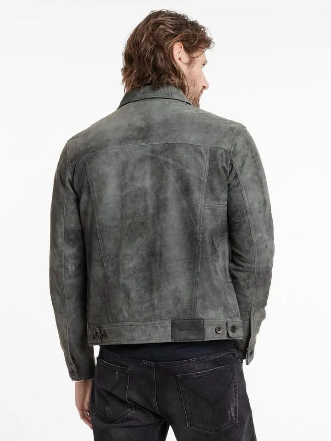 Men Leather Jackets John Varvatos ANDREW TRUCKER JACKET Grey Stone