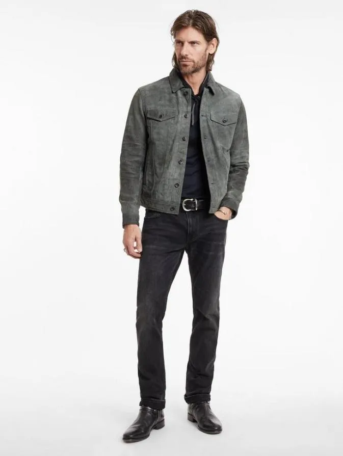 Men Leather Jackets John Varvatos ANDREW TRUCKER JACKET Grey Stone