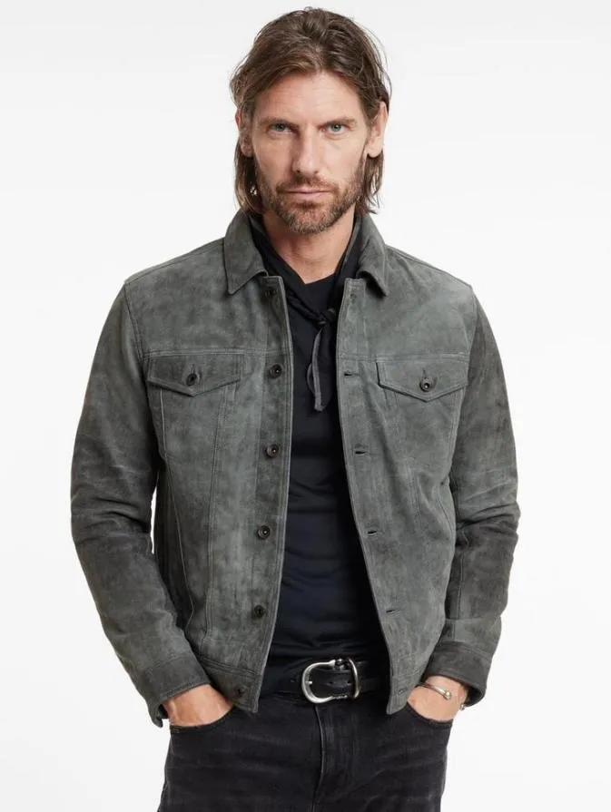 Men Leather Jackets John Varvatos ANDREW TRUCKER JACKET Grey Stone