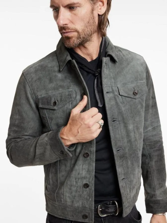 Men Leather Jackets John Varvatos ANDREW TRUCKER JACKET Grey Stone