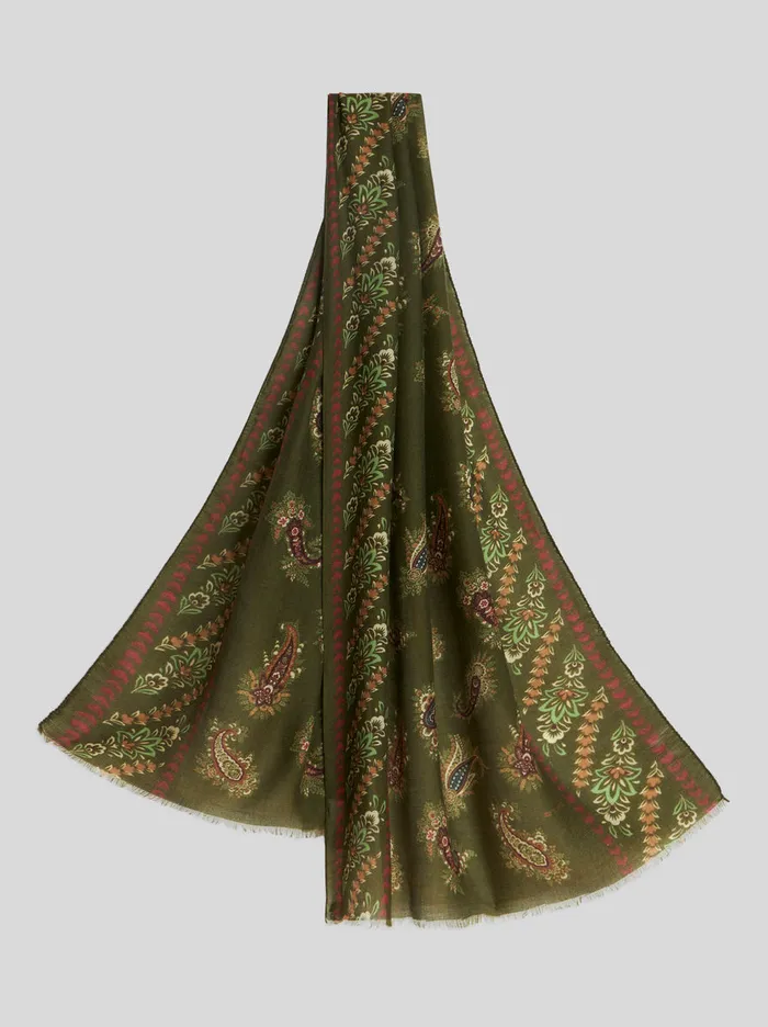 Men Micro Paisley Foliage Cashmere And Silk Scarf Etro Scarves