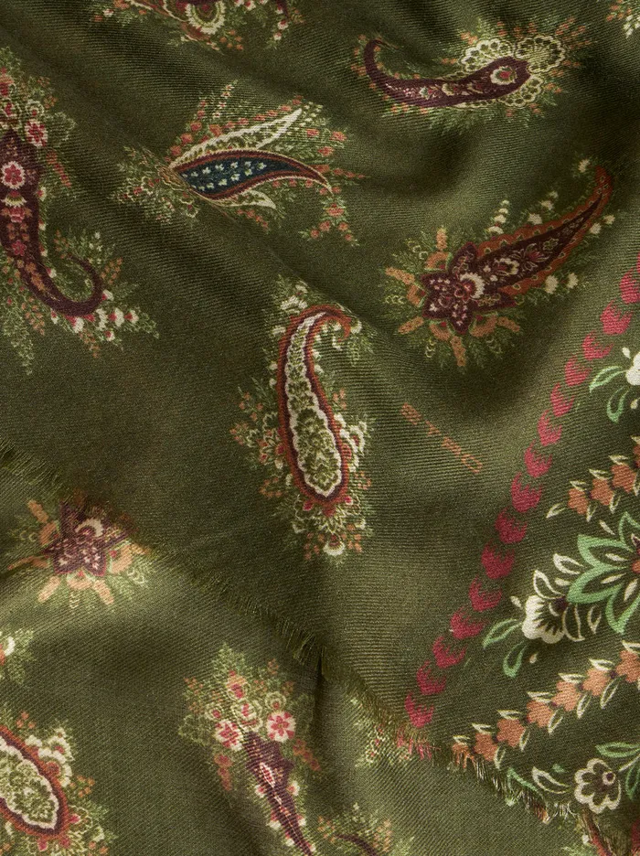 Men Micro Paisley Foliage Cashmere And Silk Scarf Etro Scarves