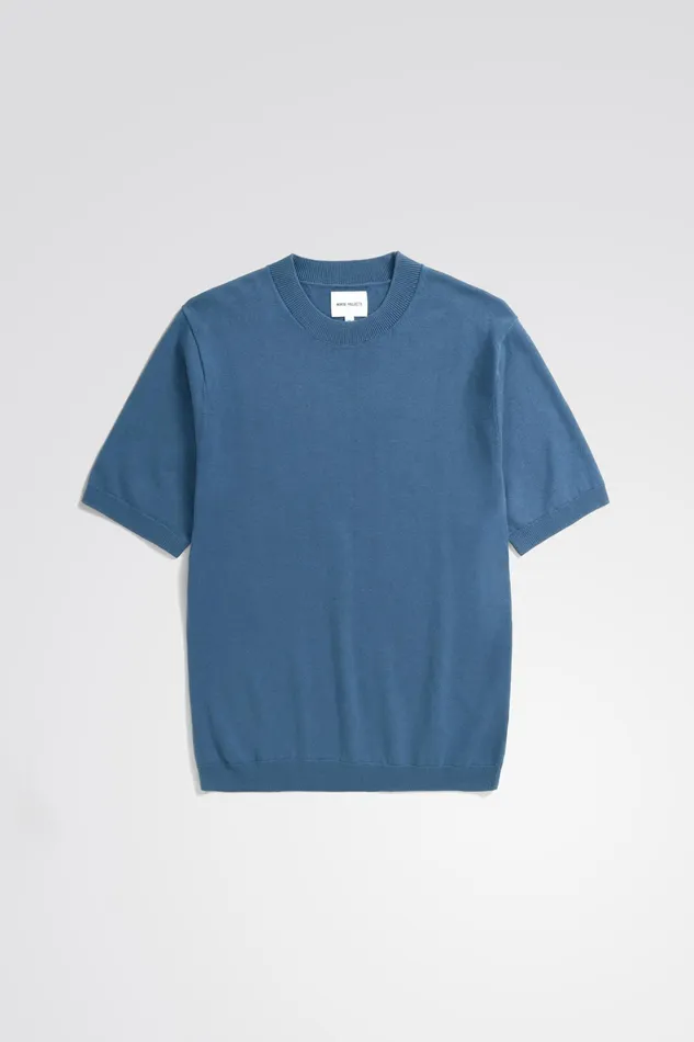 Men Norse Projects Knitwear Rhys Cotton Linen Tshirt Calcite Blue