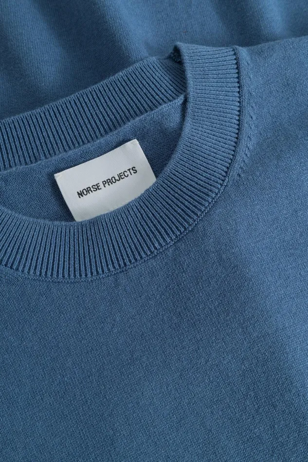 Men Norse Projects Knitwear Rhys Cotton Linen Tshirt Calcite Blue