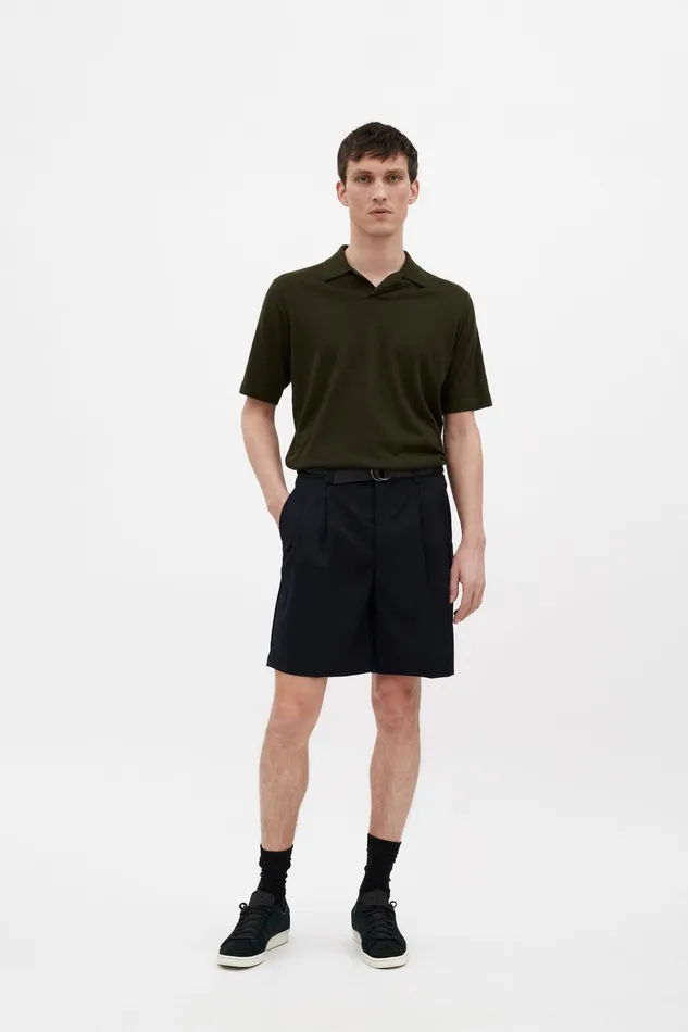 Men Norse Projects Shorts Benn Relaxed Light Wool Pleated Short Dark Navy