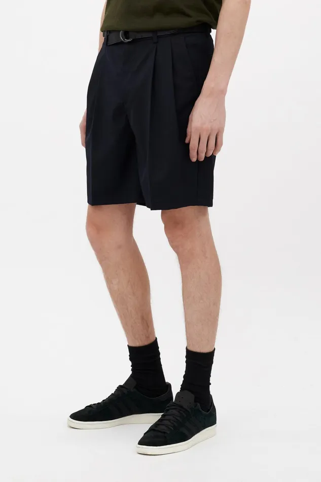 Men Norse Projects Shorts Benn Relaxed Light Wool Pleated Short Dark Navy
