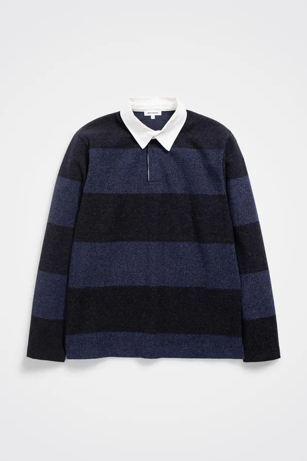 Men Norse Projects Sweatshirts Ruben Brushed Jersey Rugby LS Polo Navy