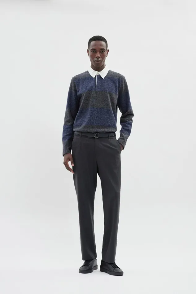 Men Norse Projects Sweatshirts Ruben Brushed Jersey Rugby LS Polo Navy