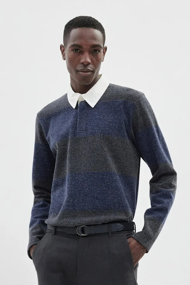 Men Norse Projects Sweatshirts Ruben Brushed Jersey Rugby LS Polo Navy