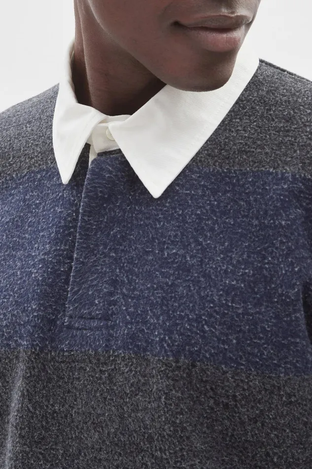 Men Norse Projects Sweatshirts Ruben Brushed Jersey Rugby LS Polo Navy