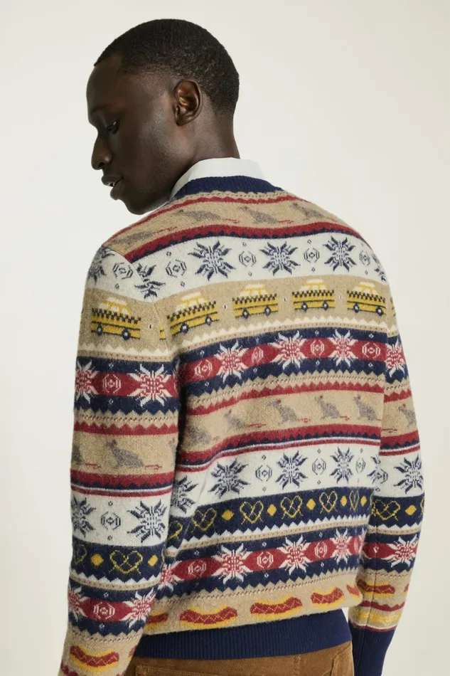 Men NYC Fair Isle Sweater Navy Multicolor Bonobos Crew and VNeck Sweaters