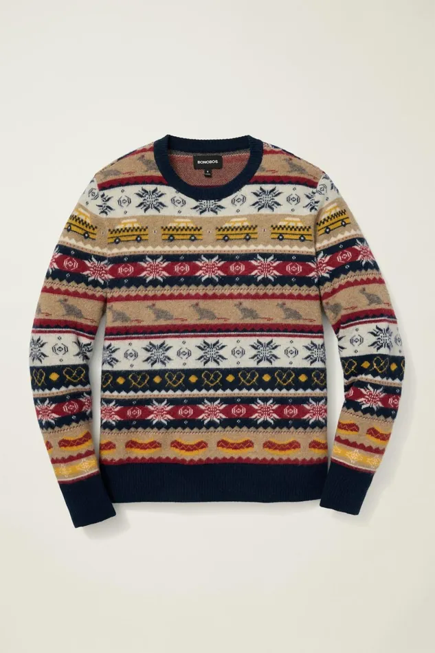 Men NYC Fair Isle Sweater Navy Multicolor Bonobos Crew and VNeck Sweaters