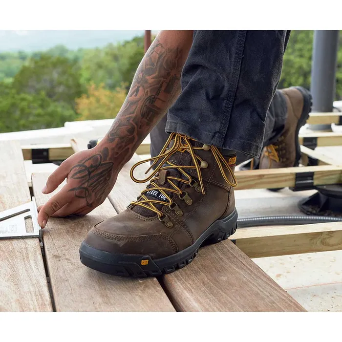 Men Outline Steel Toe Work Boot Cat Footwear Boots
