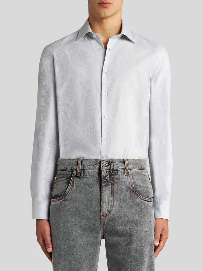 Men Paisley Jacquard Cotton Shirt Etro Shirts