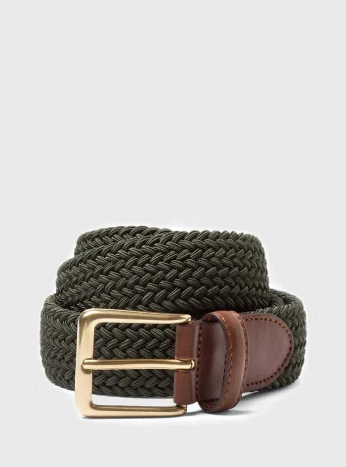 Men Paul Stuart Belts Braided Stretch Nylon Belt Hunter Green
