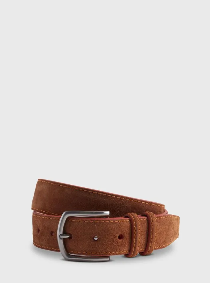 Men Paul Stuart Belts Suede Belt With Contrast Stitching Tan