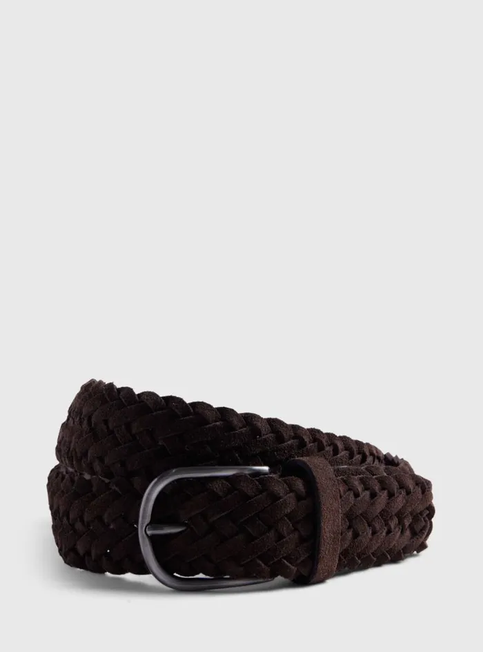 Men Paul Stuart Belts Woven Suede Belt Brown