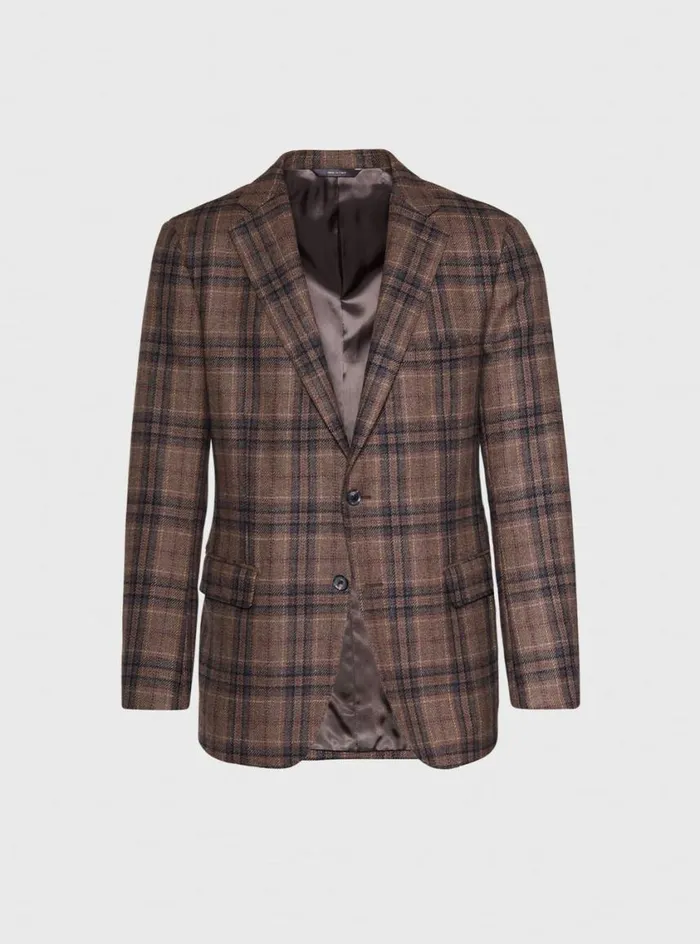 Men Paul Stuart Blazers and Jackets Brown Plaid Wool Sport Jacket Tanbrown