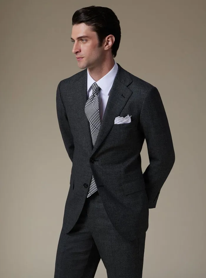 Men Paul Stuart Blazers and Jackets Heather Nailhead Wool Andrew Suit Charcoal