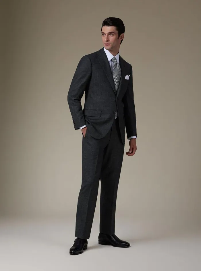 Men Paul Stuart Blazers and Jackets Heather Nailhead Wool Andrew Suit Charcoal