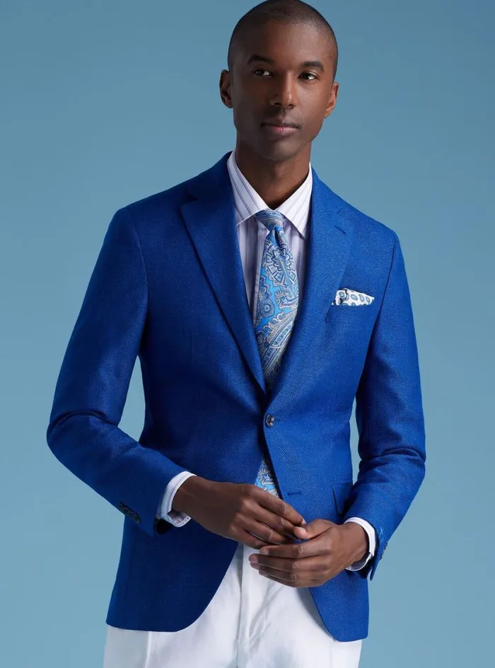 Men Paul Stuart Blazers and Jackets Hopsack Summer Jacket Royal Blue Men Paul Stuart Blazers and Jackets Hopsack Summer Jacket Royal Blue