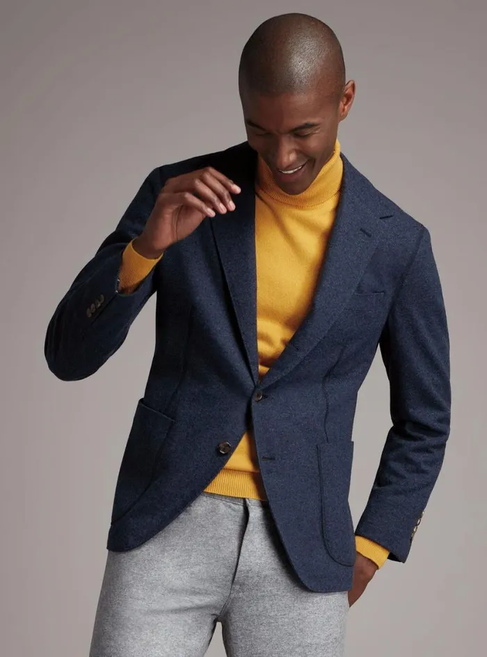 Men Paul Stuart Blazers and Jackets Wool and Cashmere Jersey Jacket Blue