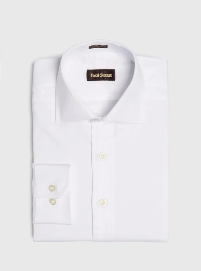 Men Paul Stuart Dress Shirts 140s Cotton Slim Fit Dress Shirt White