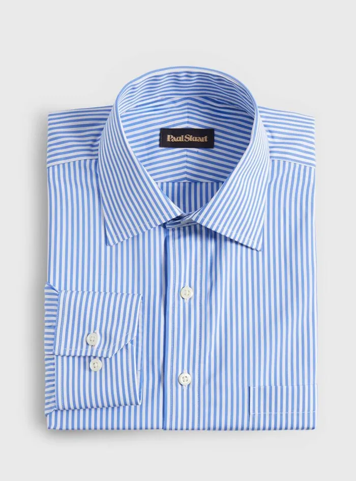 Men Paul Stuart Dress Shirts Blue Bengal Stripe Dress Shirt Blue