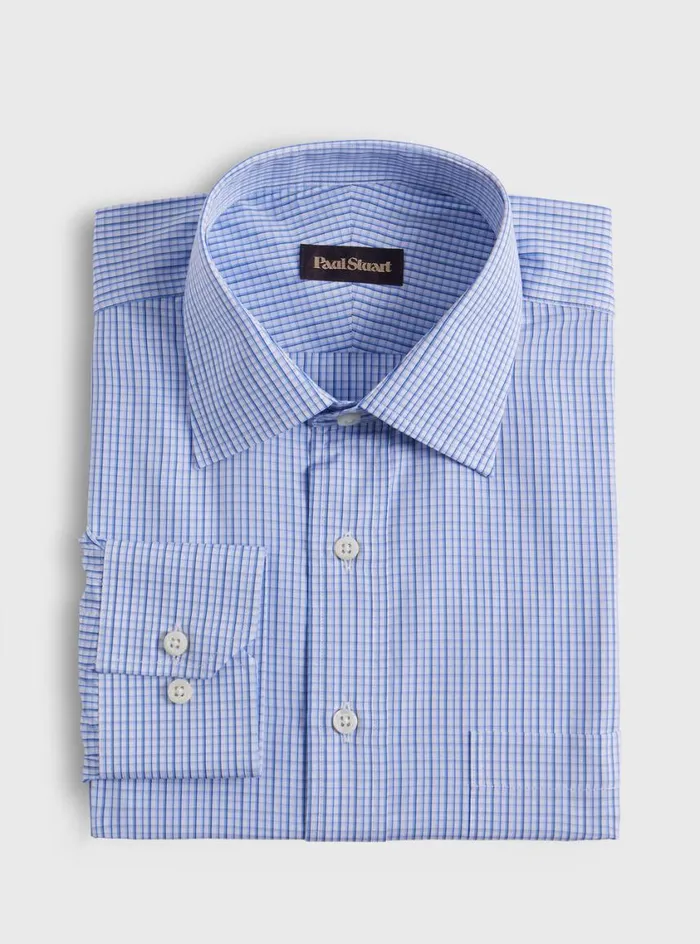 Men Paul Stuart Dress Shirts Check Dress Shirt Blue