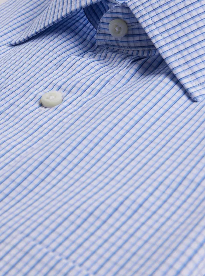 Men Paul Stuart Dress Shirts Check Dress Shirt Blue