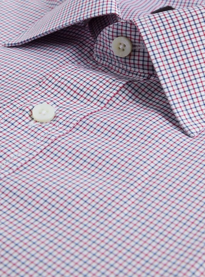 Men Paul Stuart Dress Shirts Micro Check Slim Fit Dress Shirt Red