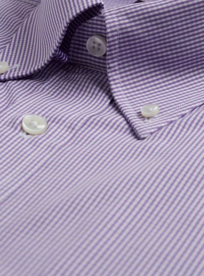 Men Paul Stuart Dress Shirts Micro Gingham Check Dress Shirt Purple