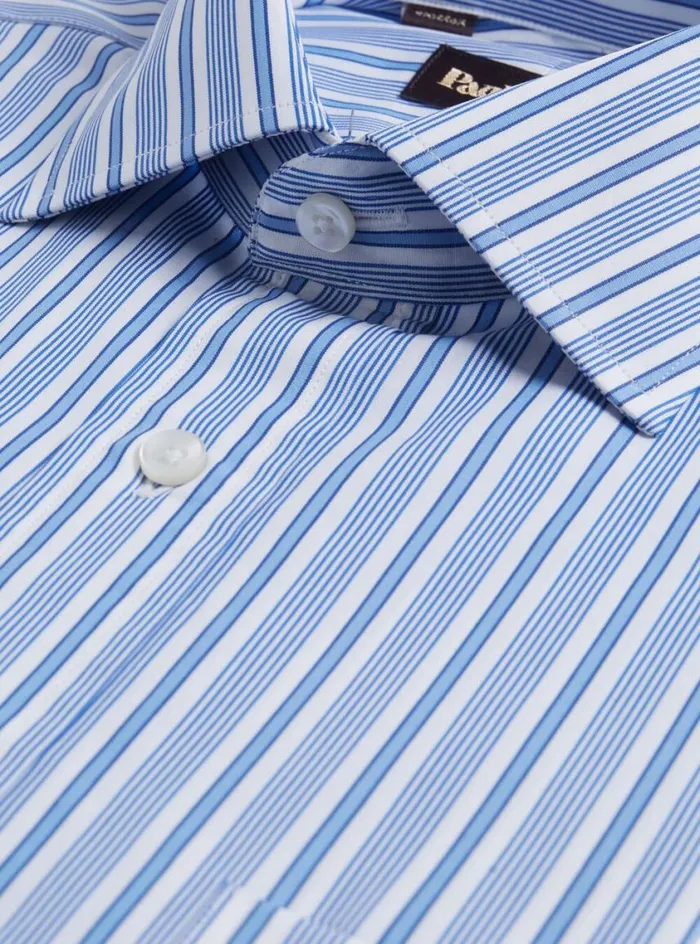Men Paul Stuart Dress Shirts Variegated Stripe Cotton Dress Shirt Blue