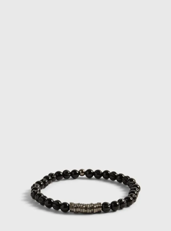 Men Paul Stuart Jewelry Black Agate Beads With Black Rhodium Plated Sterling Silver Black Men Paul Stuart Jewelry Black Agate Beads With Black Rhodium Plated Sterling Silver Black