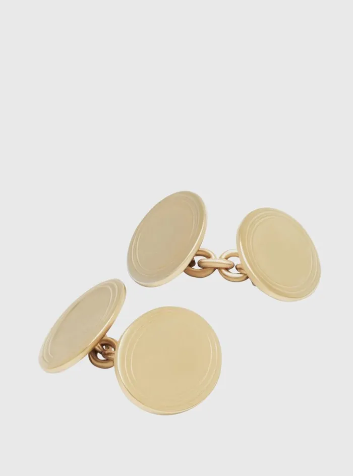 Men Paul Stuart Jewelry Double Oval Engine Turned Cufflinks Gold