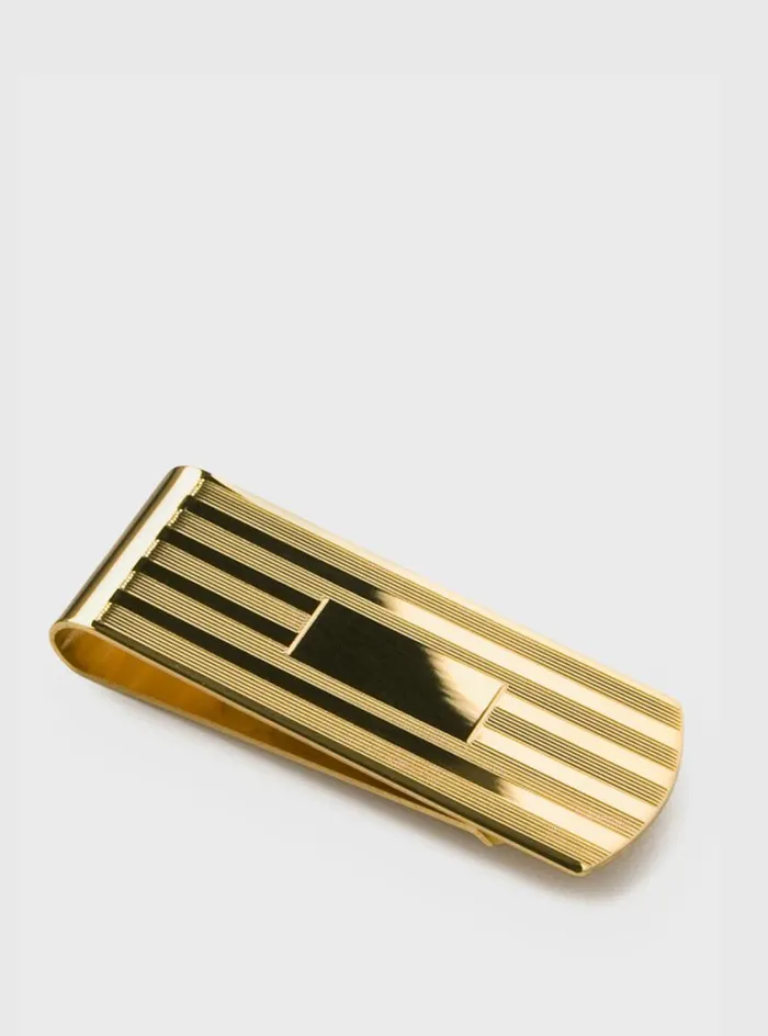 Men Paul Stuart Jewelry Engine Turned Money Clip Gold
