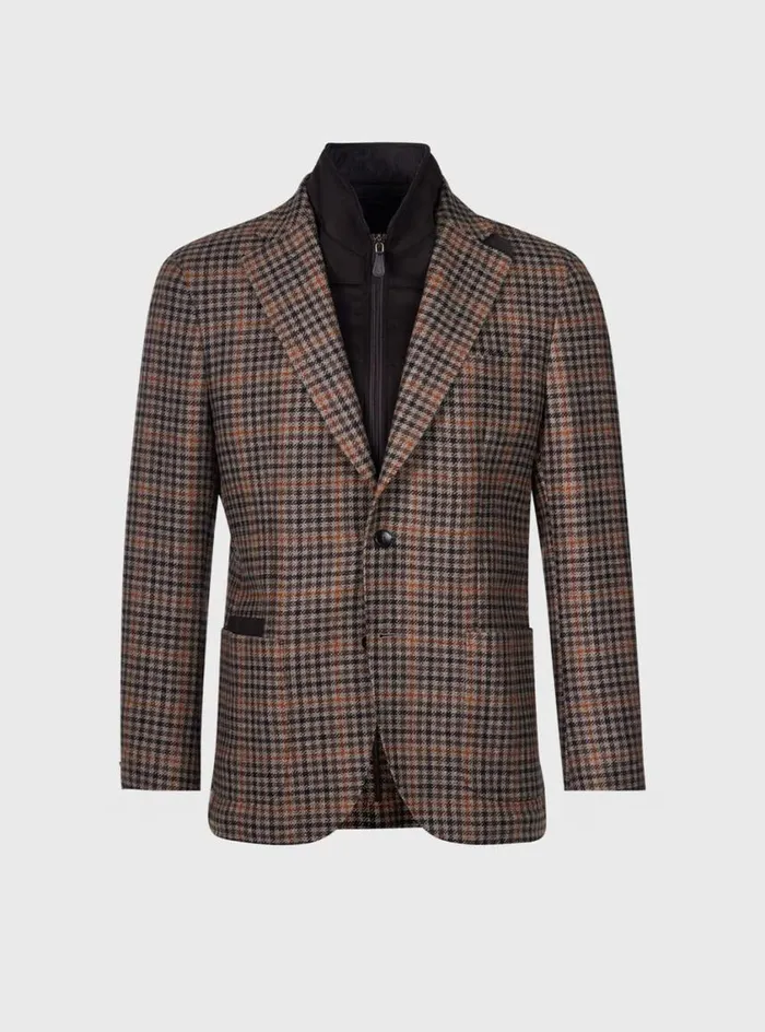 Men Paul Stuart Outerwear Plaid Jacket WithRemovable Vest Brown
