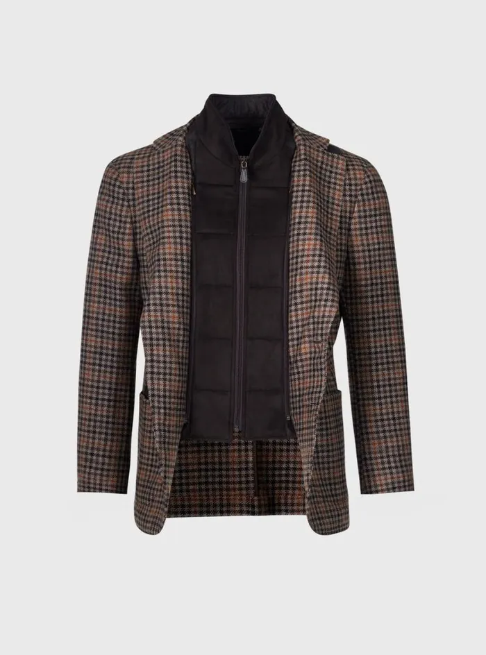 Men Paul Stuart Outerwear Plaid Jacket WithRemovable Vest Brown