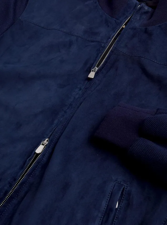 Men Paul Stuart Outerwear Suede And Jersey Bomber Jacket Blue