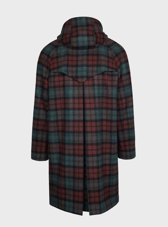 Men Paul Stuart Outerwear Tartan Plaid Wool Hooded Coat Olivemulti