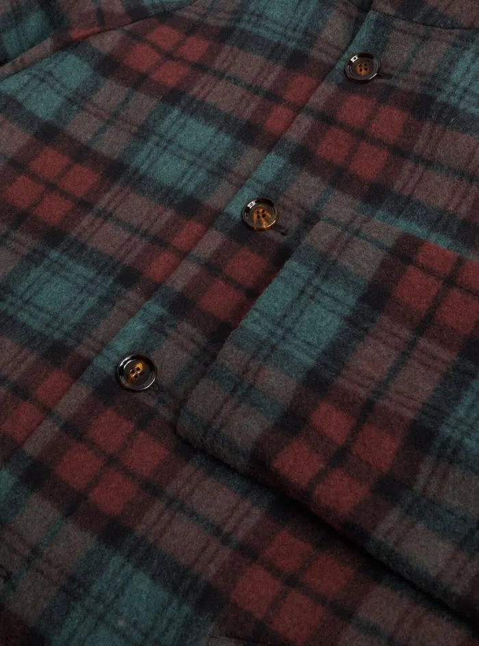 Men Paul Stuart Outerwear Tartan Plaid Wool Hooded Coat Olivemulti
