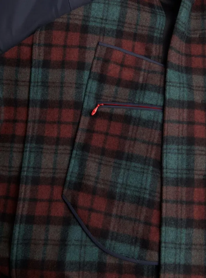 Men Paul Stuart Outerwear Tartan Plaid Wool Hooded Coat Olivemulti
