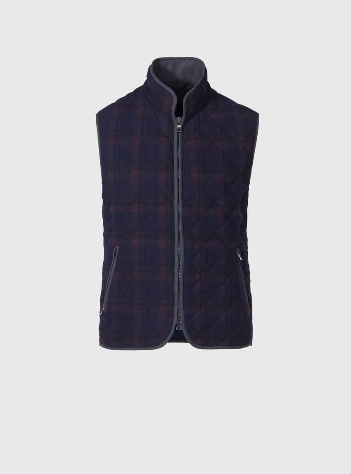 Men Paul Stuart Outerwear Wool Plaid Quilted Vest Navyburgundy