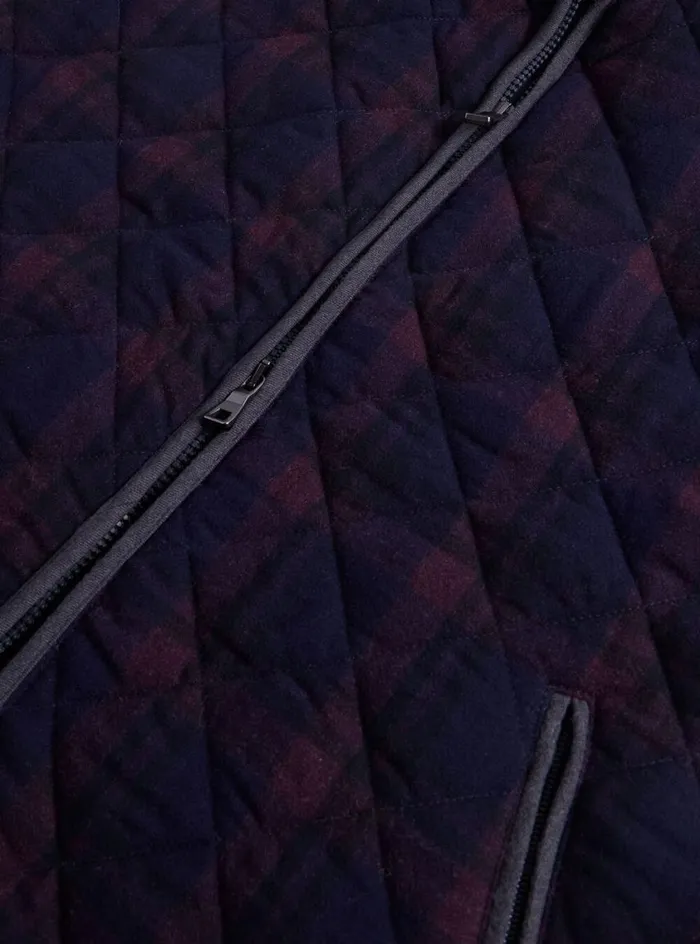 Men Paul Stuart Outerwear Wool Plaid Quilted Vest Navyburgundy