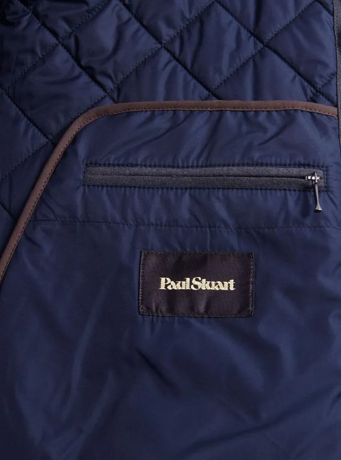 Men Paul Stuart Outerwear Wool Plaid Quilted Vest Navyburgundy
